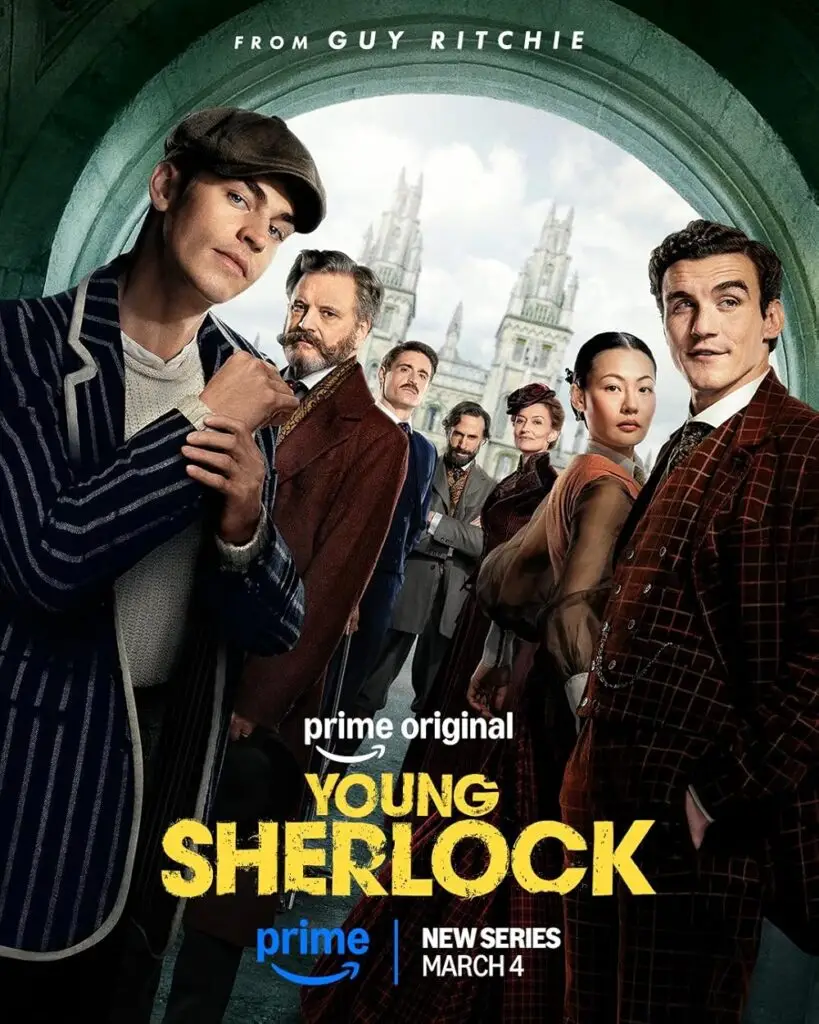 Cast members pose in Victorian-era attire on the Young Sherlock Prime Video series poster from Guy Ritchie.