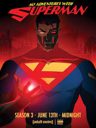 My Adventures with Superman Season 3 featuring Superman in a red and black themed design with release date text.