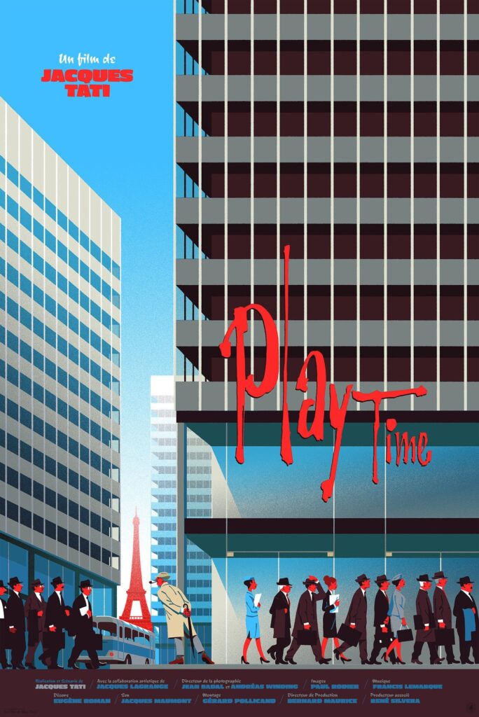 PlayTime poster with illustrated city buildings and pedestrians