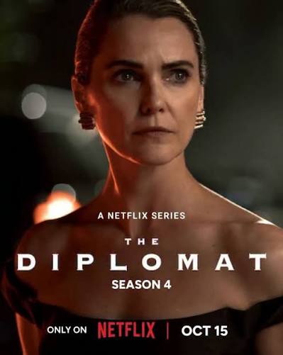 Close-up promotional poster for The Diplomat Season 4, featuring a portrait of the lead actress and the October 2026 premiere date of October 15.